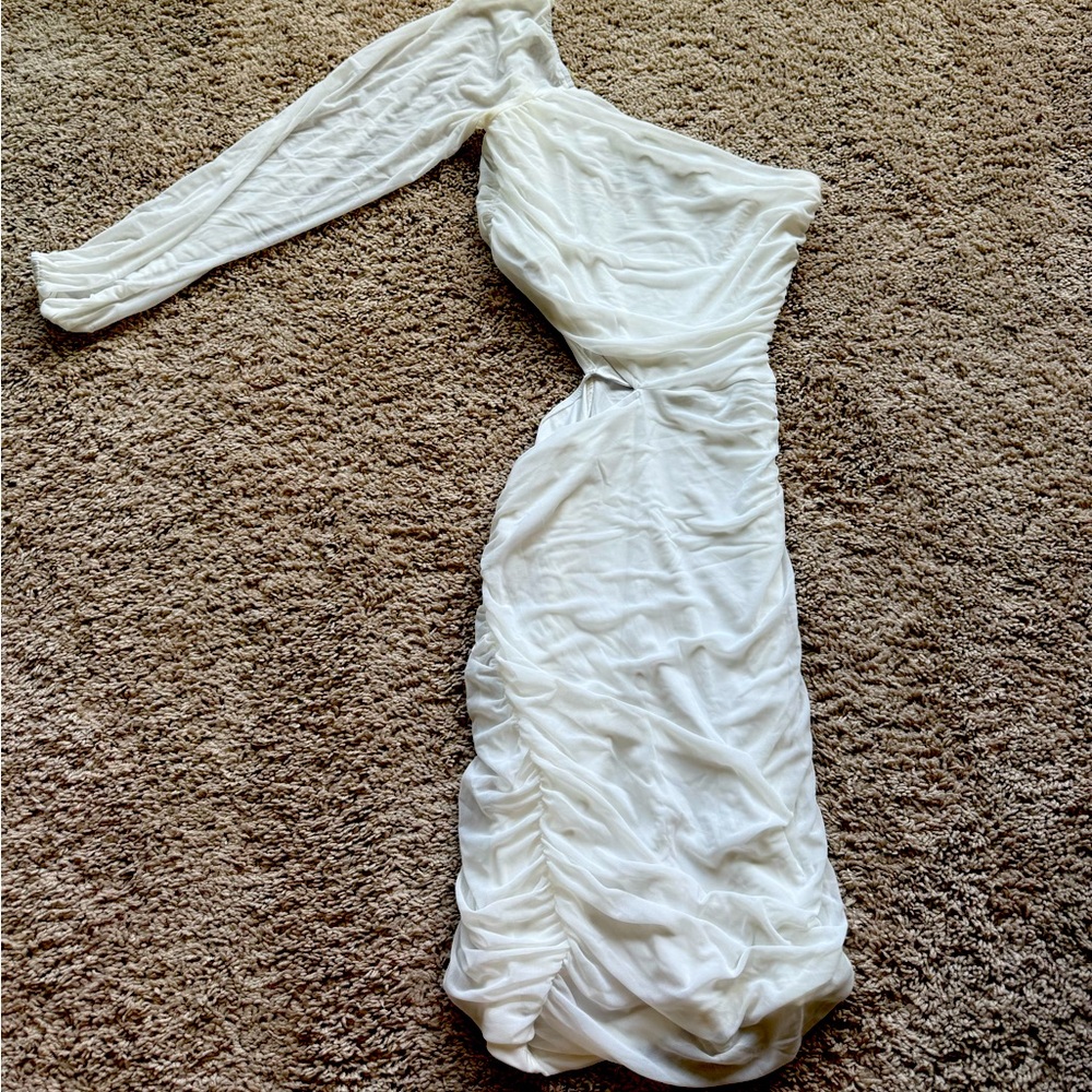 White one sleeve stretchy dress size small
